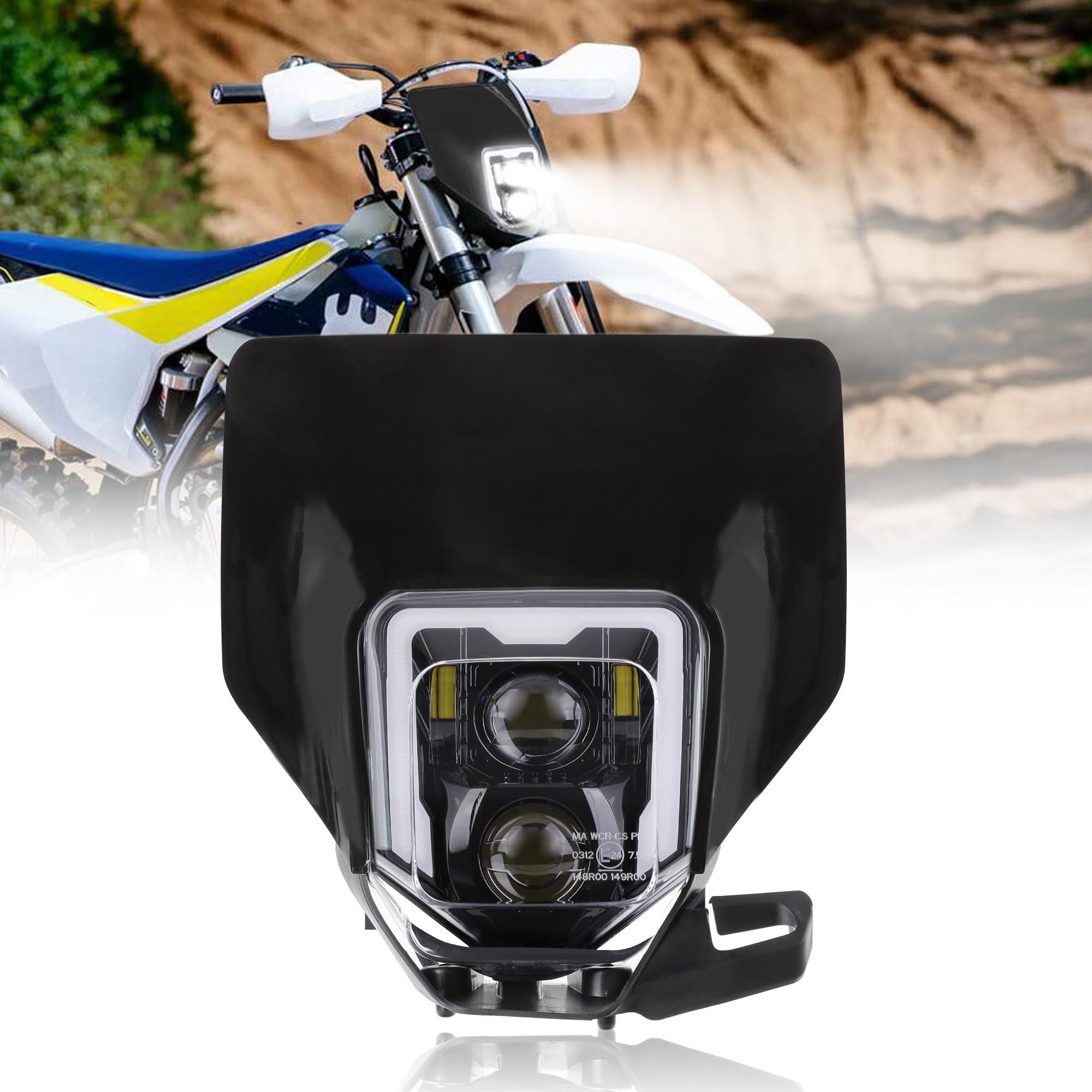 RAMJET4X4 LED Dirt Bike Headlight Motocross Headlamp w/Bezel Fit for 2017-2023 Husqvarna FE 250 350 450 501 701, TE150 250i 300i, FC250 350 450, TX125 Enduro 701, DRL High Low Beam