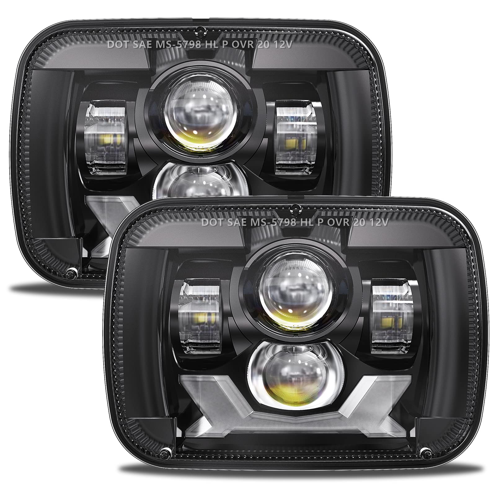 RAMJET4X4 5x7 7x6 Led Headlights H6054 DOT Headlamp Compatible with Jeep Cherokee XJ 1984-2001 Wrangler YJ 1987-1995 Comanche MJ 1986-1992 Ford Chevy GMC etc